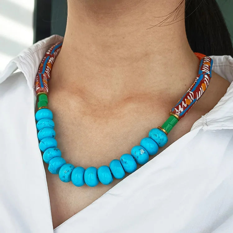 New Arrival Natural Resin Brass Classic Colorful Bead Women's Custom Long Choker Bridal Anniversary Necklace