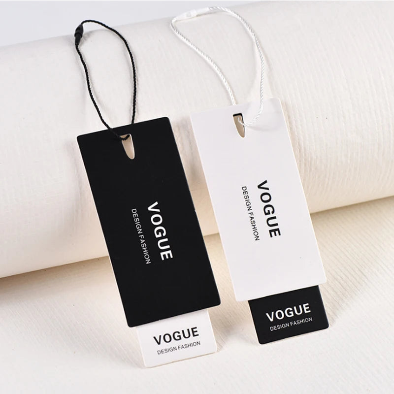 Custom Fashion Logo Free Sample New Design Embossed Plastic Seal Small Cotton Earing Luggage Card Fastener hang Garment Tag