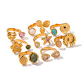 Sseesy OEM ODM Custom Design Jewelry PVD 18K Gold Plated Stainless Steel Elegant Open Ring Inlaid with Colorful Zircon for Girl