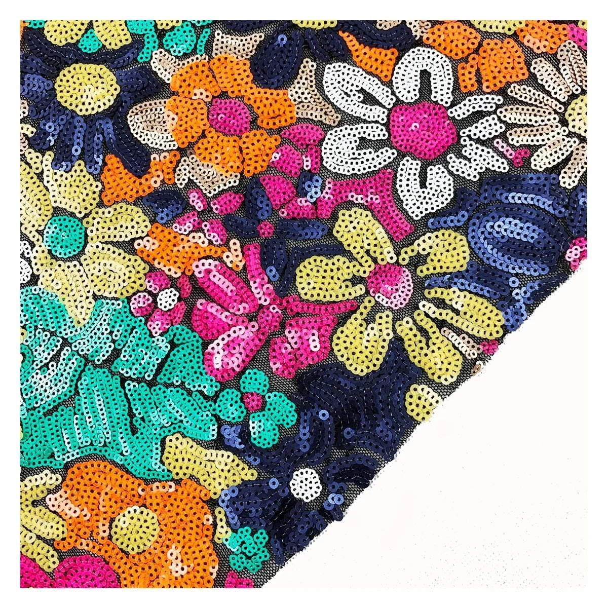 2023 Beautiful Floral Sequin Mesh Fabric Multicolor Women's Dress Knitted Technique for Girls Boys Wedding Accessories Bags