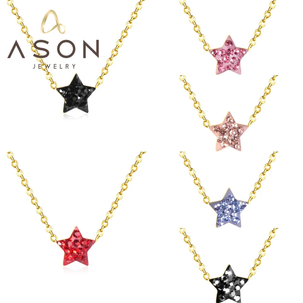 Ason Jewelry Trendy Women Jewelry Zircon Star Pendant Necklaces Hot Sale Stainless Steel Crystal Necklaces