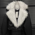 PU Jacket for Women Patchwork Feather Colorblock Street Thick Coats