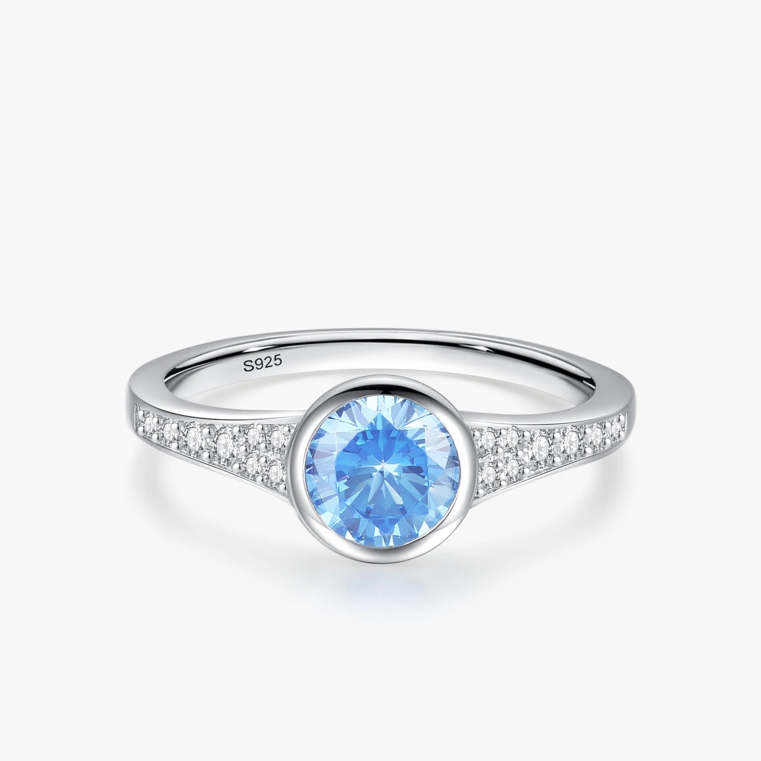 Ailmay New 100% 925 Sterling Silver Fashion Sparkling Blue Zirconia Finger Ring for Women Luxury Wedding Engagement Fine Jewelry