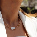 Fenny  Popular Irregular Freshwater Pearl Pendant Paper Pin Chain Necklace Non Tarnish Stainless Steel Jewelry Wholesale