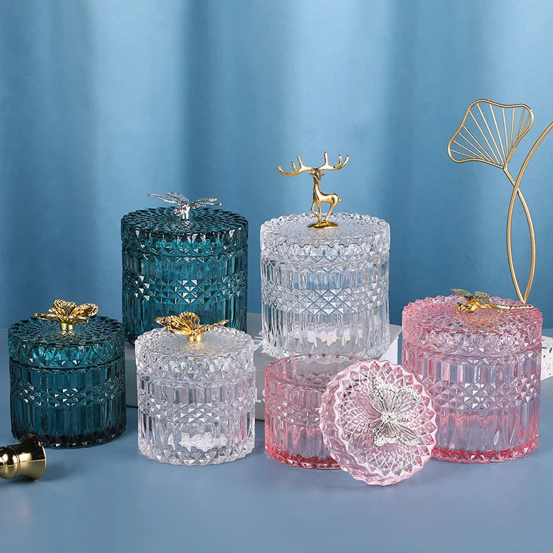 Colorful Top Sale Round Kitchen Home Jewelry Snack Sugar With Lid Food Candy Container Glass Jar
