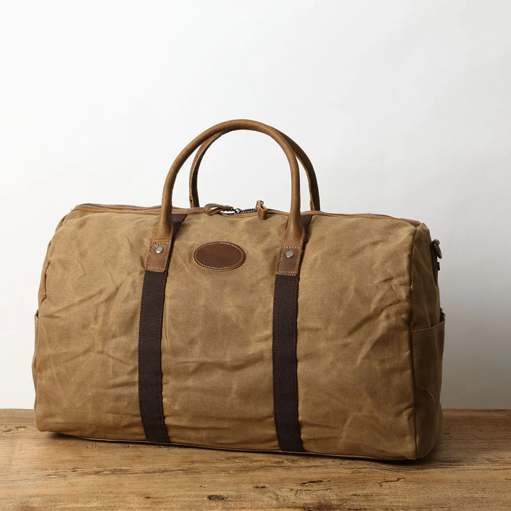 Wholesale Waterproof Vintage Travel Luggage Bags Sale Travelling Bags Zipper Closure Unisex Yellow Waxed Canvas Leather Big Bag