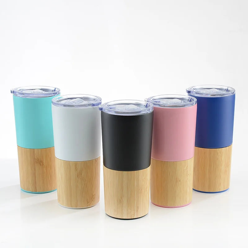 STARLII Eco Friendly Blank Wooden Bamboo Sleeve Insulated Travel Coffee Tumbler Mug Water Bottle With Lid