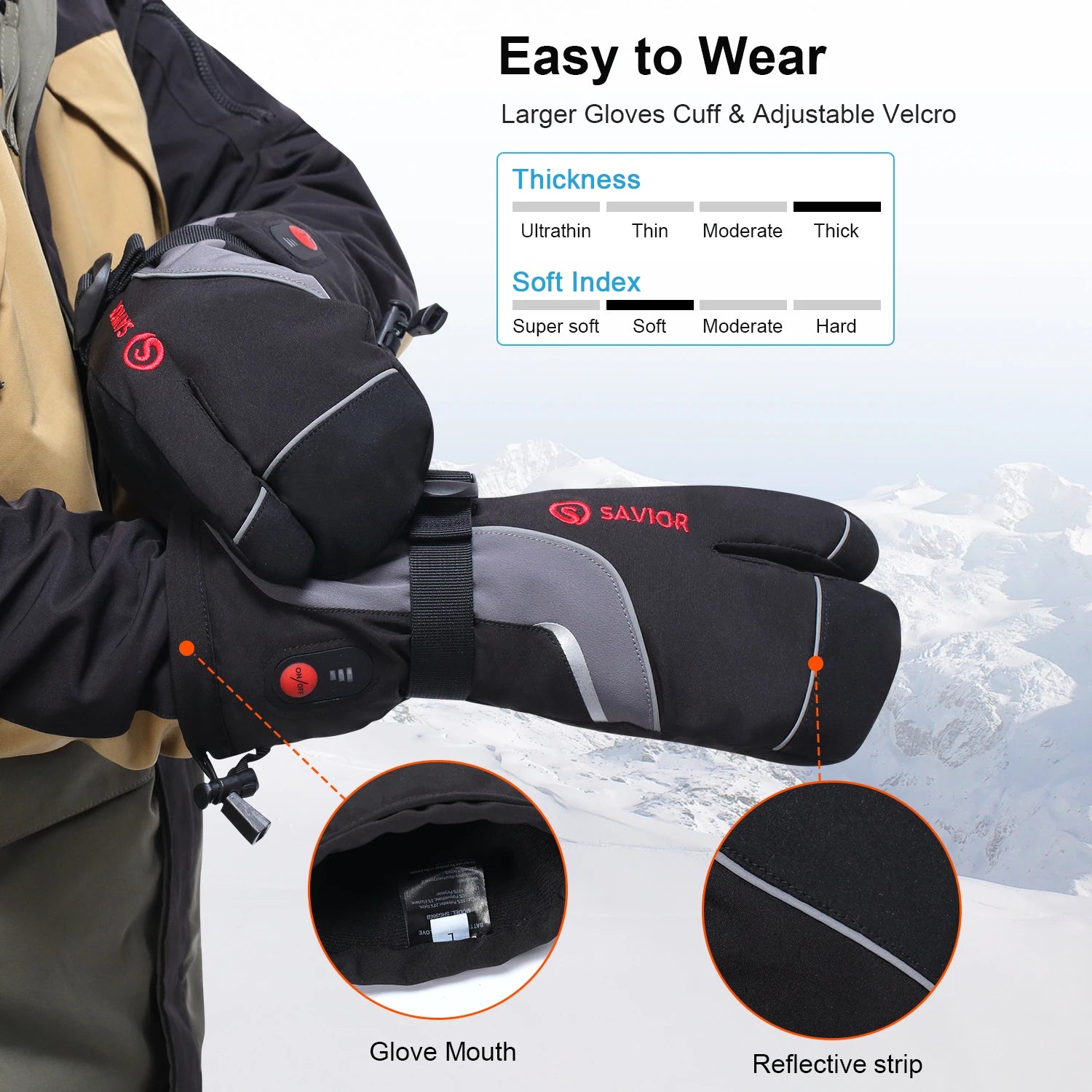 Leather Snow Environment Winter Electric Self Heating UV Protection Snowboarding Heated Gloves High Insulation