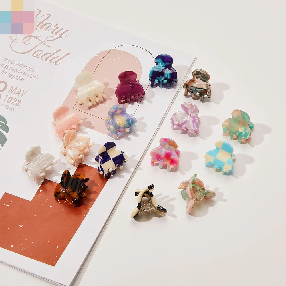 Ins Hot Selling Acetate Hair Clips 2.7cm Mini Small Size Checkered Colorful Hair Claws for Women