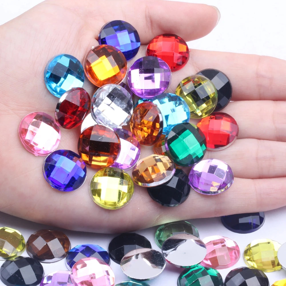 Wholesale 16mm Flat Acrylic Gem Many Colors Loose Rhinestone Beads DIY Nail Art for Shoes Bags Glue Included 500pcs Earth Facets