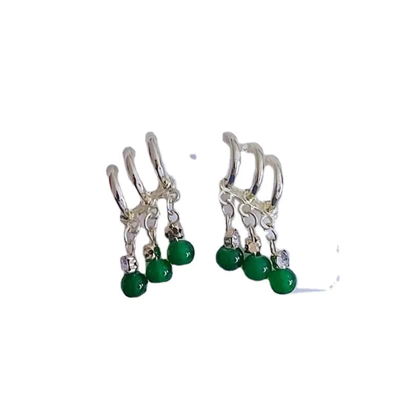 S925 Silver Needle Light Luxury Green Beads Fringe Stud Earring Shiny Diamond Earrings Delictaed Stud Earring