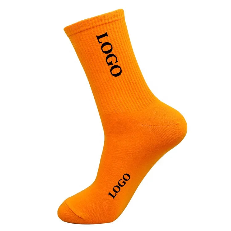 Fashion Orange Custom Logo Women Men Non Slip Cotton Socks for Basketball Football Sports Socks Summer Autumn