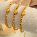 Stainless Steel 18k Gold Plated Round Bead Heart Shaped Bracelet Waterproof Open Bracelet for Women
