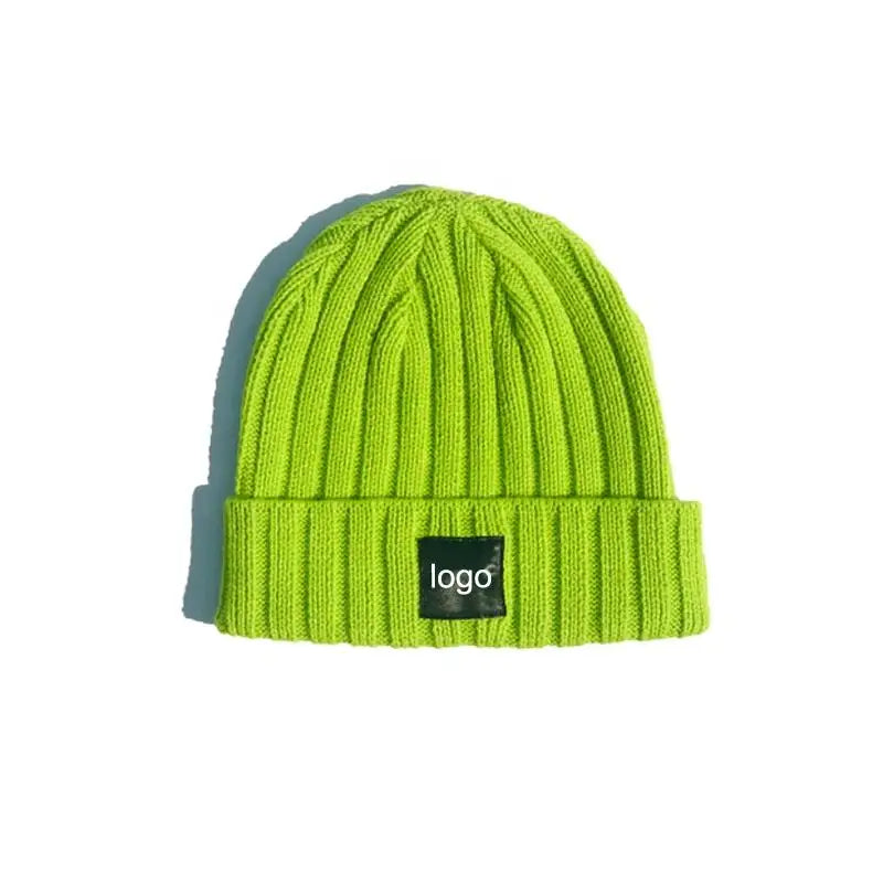 Wholesale Popular Woven Label Knitting Cap Hat Black Color Unisex Beanie with 3D Embroidery Letter Pattern Common Fleece Winter