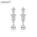 LUOTEEMI Diamond Earring Elegant Cubic Zirconia Geometric Small Flower Lady Hot Sale Tear Drop Earing