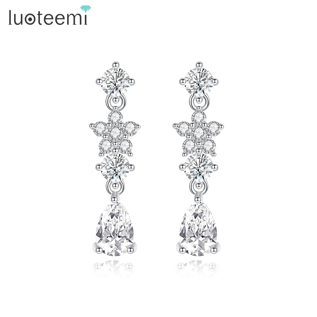 LUOTEEMI Diamond Earring Elegant Cubic Zirconia Geometric Small Flower Lady Hot Sale Tear Drop Earing