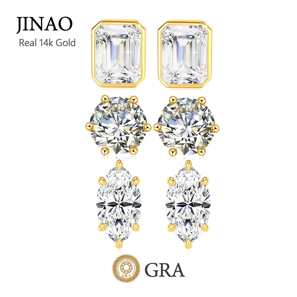 Custom Bijoux Oro Joyas 14K Gold 5D Designer Jewelry Stud Luxury Women Fine Jewelry Moissanite Earrings