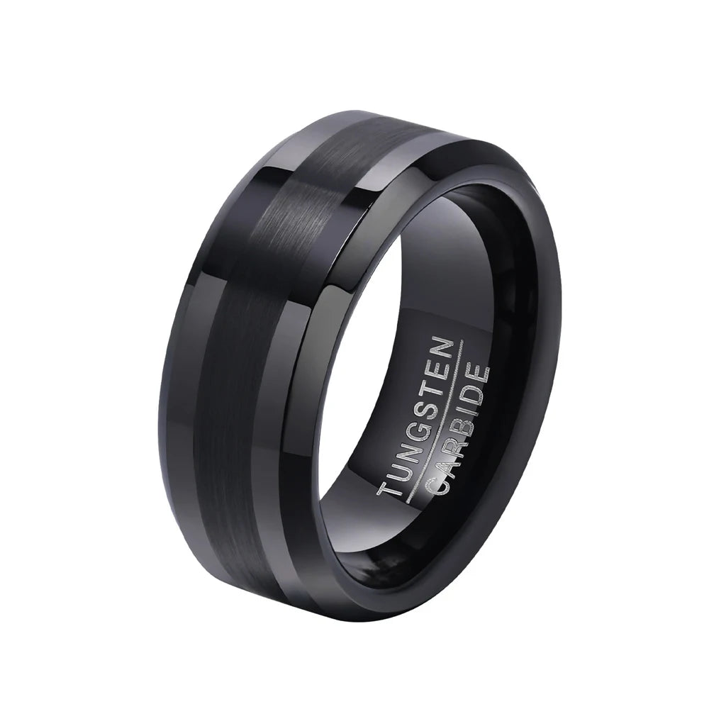 Wholesale Fine Jewelry Size 10 8mm Wide Mens Black Brushed Plain Tungsten Ring for Man