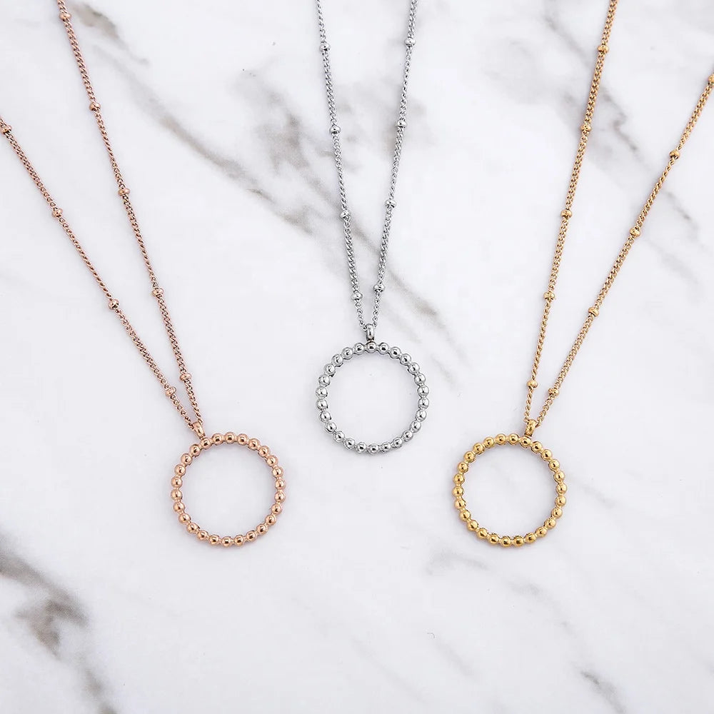 KARMA Necklace Simple Stainless Steel Bead Chain with Gold Plated Round Beaded Statement Pendant Fashionable Necklaces