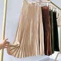 80CM Silky Gothic Metallic Black Pleated Long Skirt High Waisted a Line Satin Skirts Womens Korean Style 2023 New Summer 10%