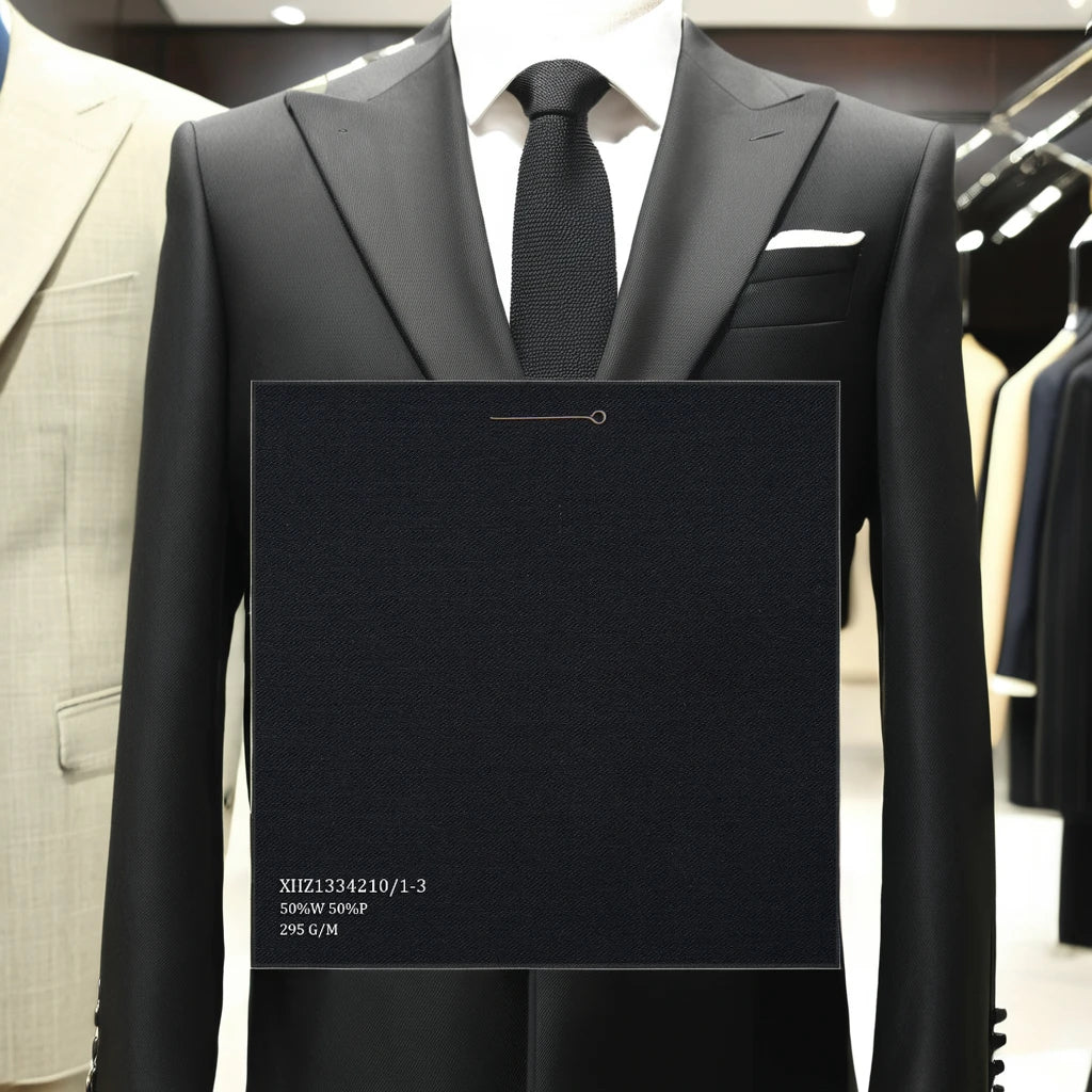 Classic 50%W 50%P Worsted Merino Wool Italian Suiting Fabric Blend Polyester Wool Fabric for Men's Suits