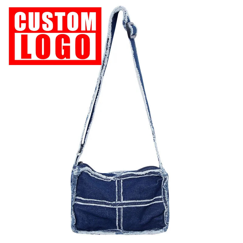 Custom logo Japanese Solid Color Denim Canvas New Bag Female Mini Mobile Phone Bag Wash Small Backpack