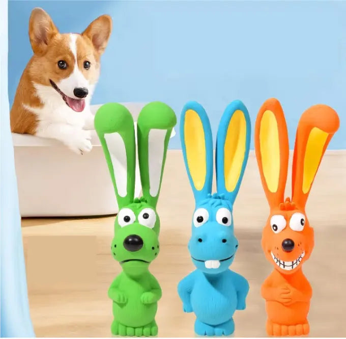Eco-Friendly Luxury Latex Dog Chew Toy Interactive Long-Eared Hippopotamus Fox with Squeaking Sounds Novelty Pet Bite Chew Toy