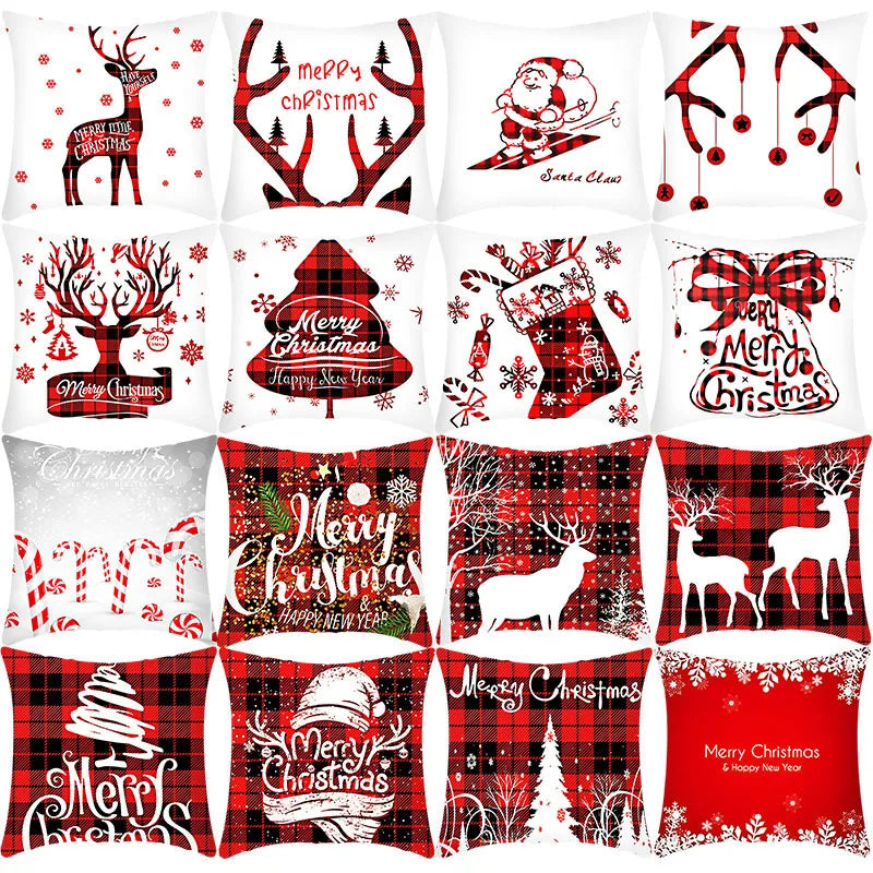 Deer Navidad Sofa Pillowcase Red Black Plaid Christmas Pillow Cover Opp Bag Home Christmas Decoration Wholesale Custom Christmas