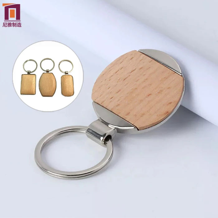 Personalized Metal Wood Key Chain Accessories Sublimated Keyes Engravable Blanks Custom Logo Leather Wooden Keychain