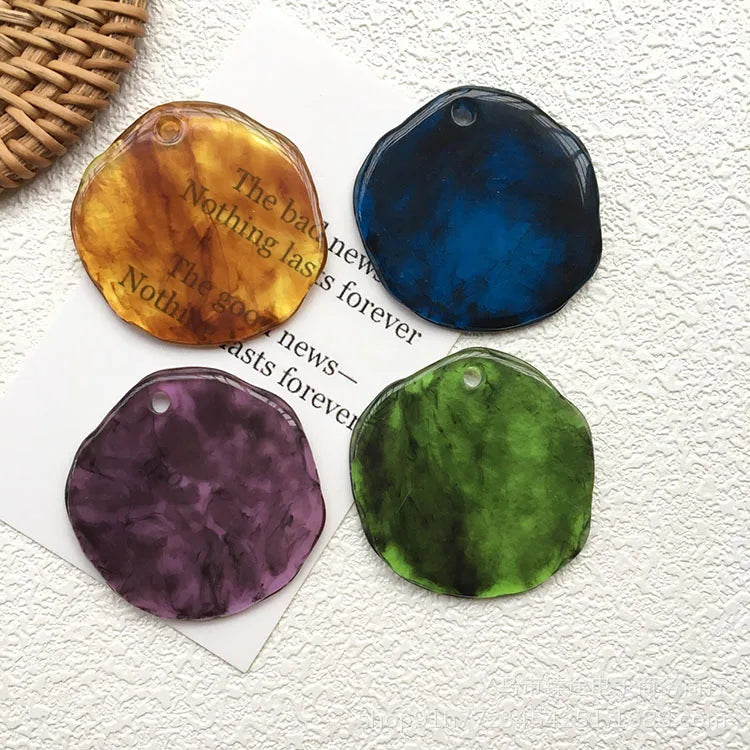 Simple 38*39mm Dying Irregular Round Pendant Colorful Resin Dangle Charm for Diy Bracelet Necklace Earring Jewelry Accessories