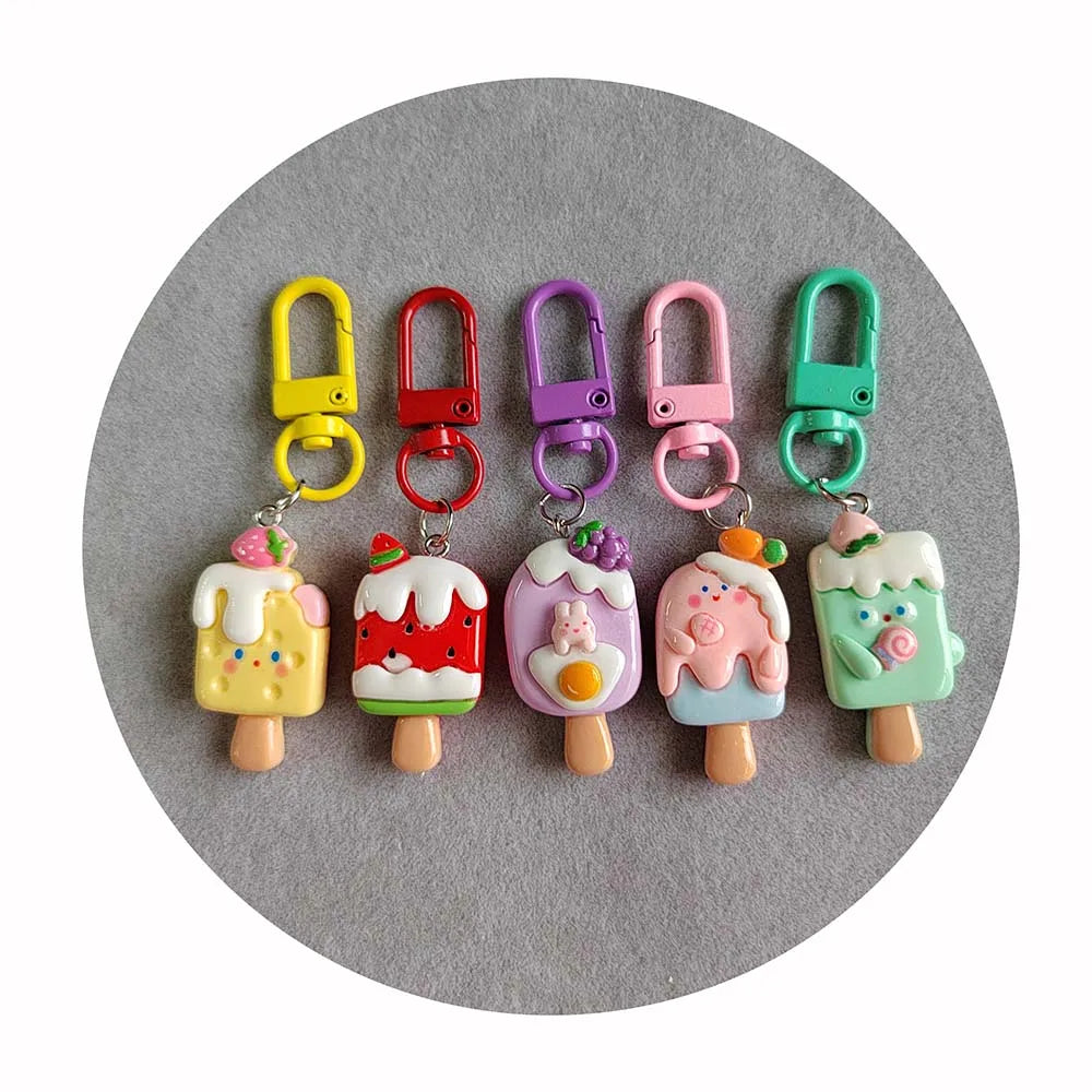 Hot Popular Kawaii Cartoon Acrylic Cream Ice Colorful Key Chain for Car Key Handbag Decor