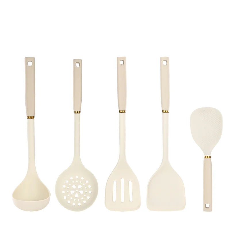 Custom Logo 5-pieces New Silicone Kitchen Accessories Heat Resistant Food Silicone Utensils  Cooking Spatula Set for Home Use