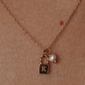 18k Gold Plated Small Lock Alphabet Letter Pendant Necklace No Fade Stainless Steel Pearl Zodiac Sign Women Necklace Jewelry