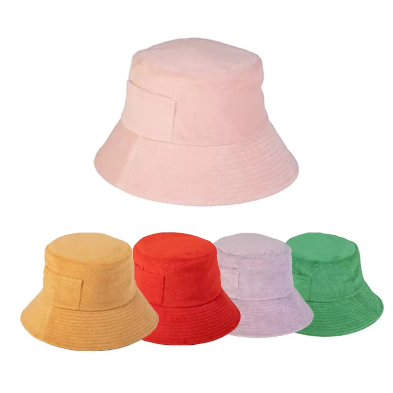 Custom logo Classic Men Women Fisherman Sun Cap Vintage Winter Fall Dress Fisherman Terry Towling Golf Bucket Hat