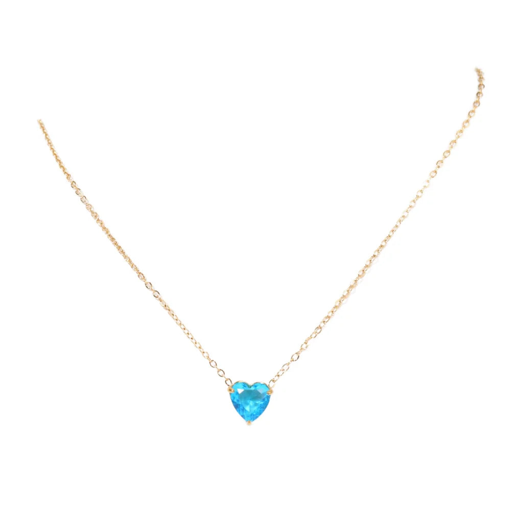 New Design Stainless Steel Heart Zircon Necklace 12 Months Birthstone Necklace for Women Gift Jewelry Wholesale