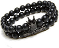 Black Matte 8mm Natural Stone Beads Bracelets Set Onyx Charm King Crown Trendy Party Anniversary Gift for Unisex Women Men