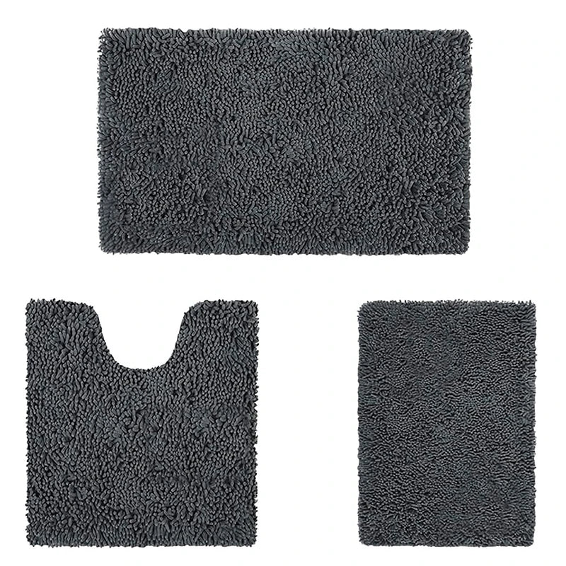 Ultra Soft Modern 100% Polyester Chenille 1-Piece Solid Color Bath Rug Set Anti-Slip Absorbent Thick Washable 3D Printed Adult