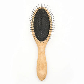 Baoli OEM 95g 64x220mm Grooming Pin Brush Cat Show Dog Madan Stainless Pin Brush Wooden Cat Dog Grooming Slicker Pet Brush