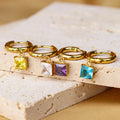 Chris April 316L Stainless Steel PVD Gold Plated Multiple Colors Zirconia Cut Charm Crystal Hoops Earrings