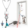 2 in 1 Interactive Cat Toy LED Light Hanging Wand Cat Feather Toy Feather & Mouse for Bored Kitten Exercise Cat Tease Stick Toys