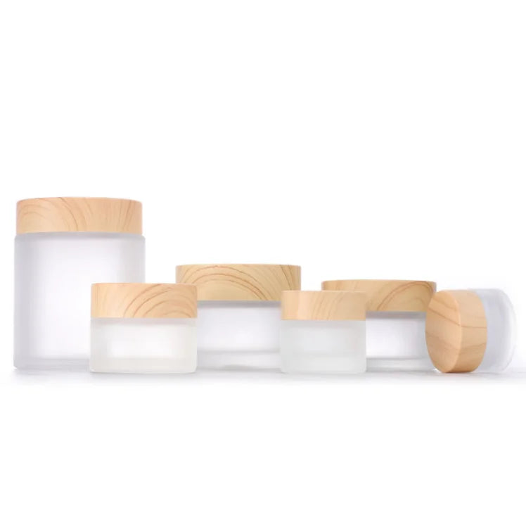 20g 30g 50g 100g Wood Grain Lid Skincare Cosmetic Packaging  Empty Frosted Matte Cream Glass Jar