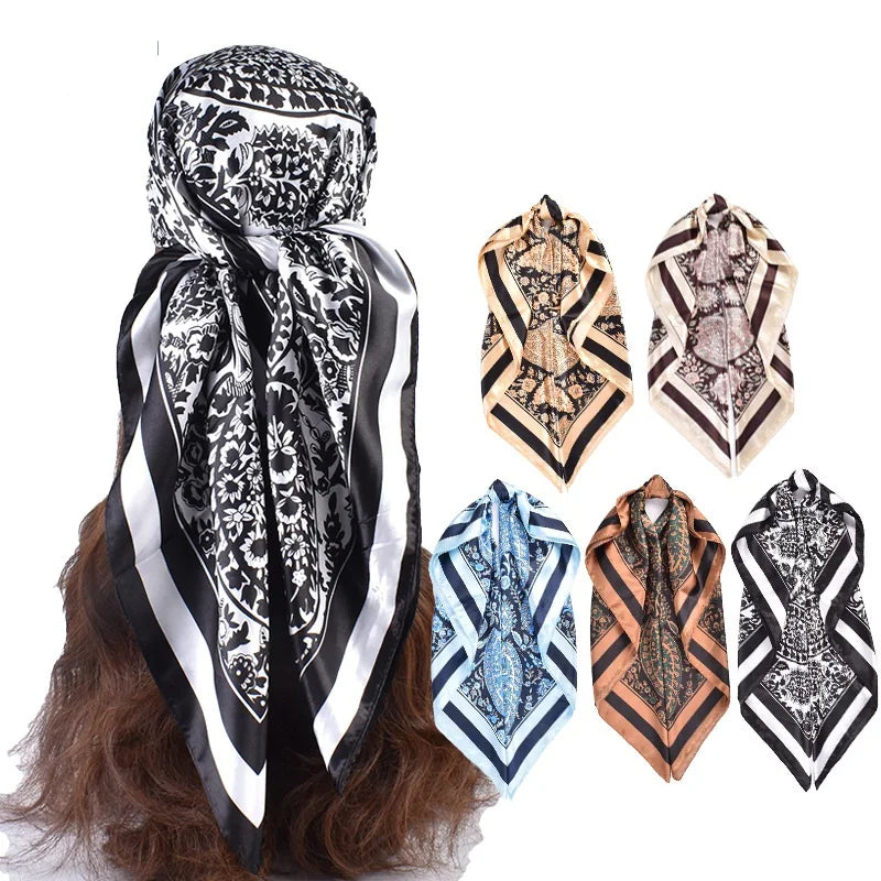 Wholesale 35" Large Square Satin Bandanas Custom Silk Paisley Bandanas Fashionable Headscarf for Sleep Hair Wrapping for Women