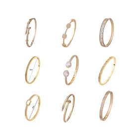 Studded with Zircon Gold Plated Vintage Brass Bangles Light Luxury Personality Jewelry High-grade Design INS