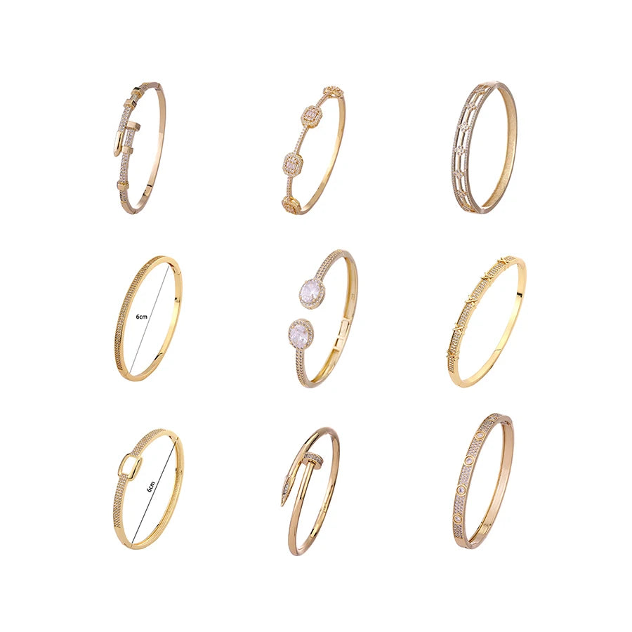 Studded with Zircon Gold Plated Vintage Brass Bangles Light Luxury Personality Jewelry High-grade Design INS