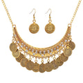 Retro Costume Accessories Chunky Statement Gold Coin Necklace and Earrings Set Gypsy Jewelry Set for Women