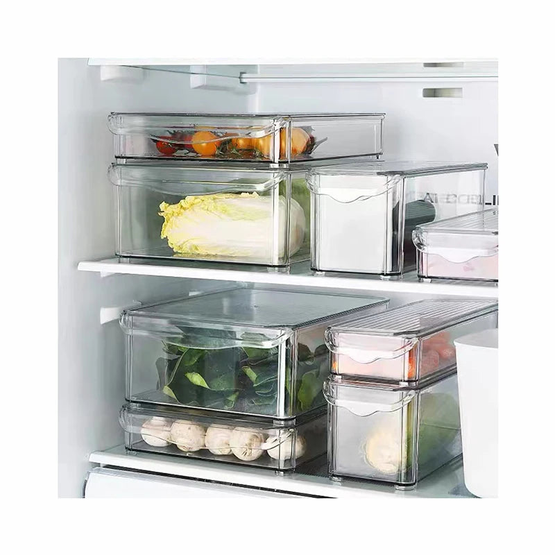Refrigerator Pantry Eco-Friendly Stackable Plastic Food Storage Containers with Freshness Preservation Fridge Organizer Set
