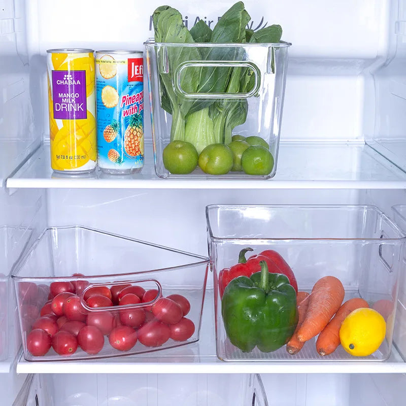 Multifunctional Modern Glossy Folding Storage Box Transparent Plastic Refrigerator Organizer for Food Toys and Tea