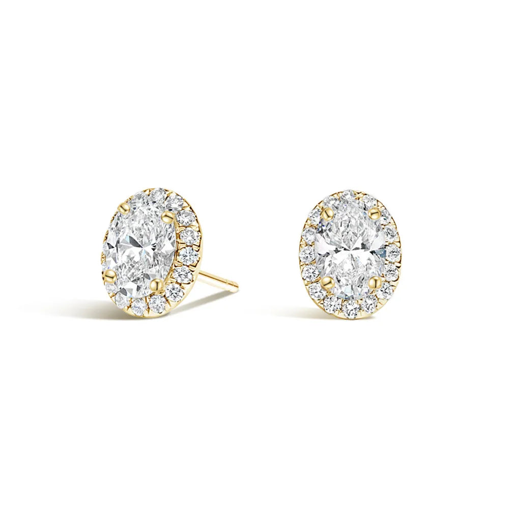 OAHLAN 925 Sterling Silver Stud Earrings for Women 0.5CT Oval Cut Cubic Zirconia CZ Stud Earrings 18K Gold Plated Stud Earrings