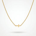 QIAOREN 10629 18K Gold Plated Sideways Mini Cross Necklace Stainless Steel Tarnish Free Waterproof Jewelry