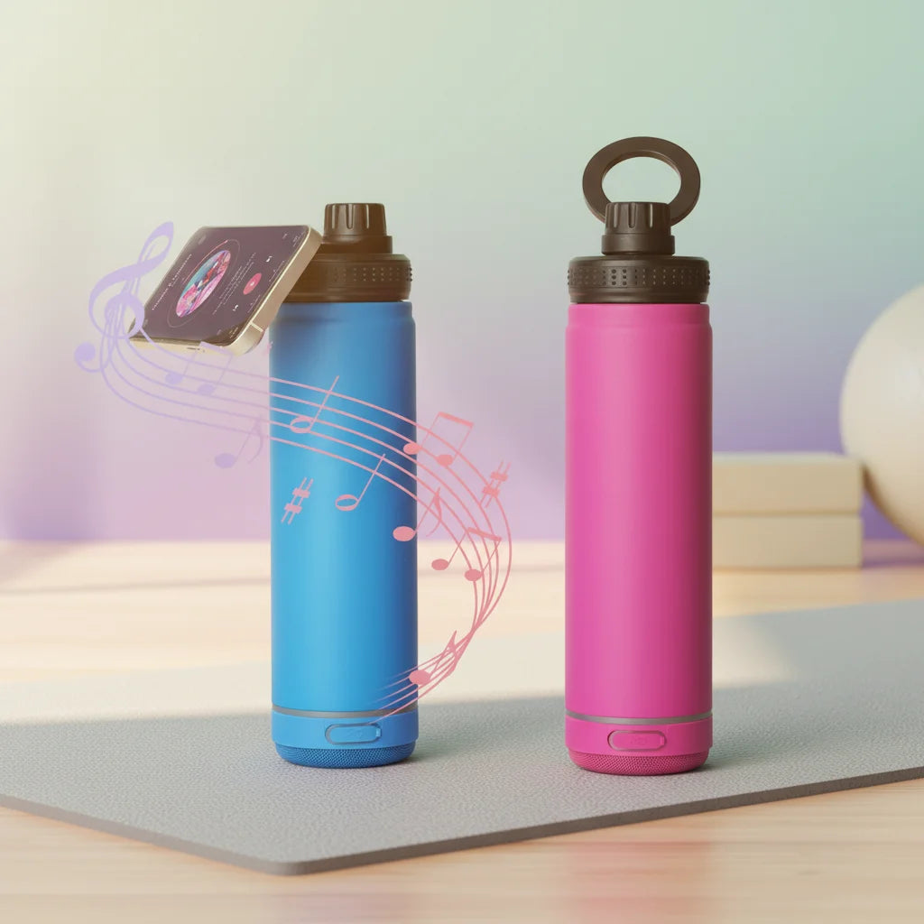 14oz/18oz/22oz Double Wall Stainless Steel Water Bottle Speaker  Magnetic Lid Tumbler Detachable Bluetooth Coffee Bottle